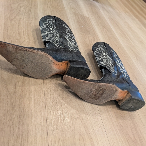 Toro Palomo -  Black Cowboy Boots With White Embroidery - Size 8 - Picture 3 of 11